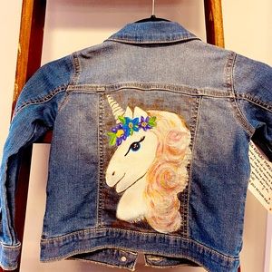 Little girls and their unicorns. Adorable hand painted jacket.